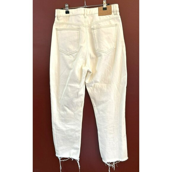 Zara Women's Off White Button Fly Denim Jeans Size 8 Raw Hem 5 Pocket - Picture 3 of 3
